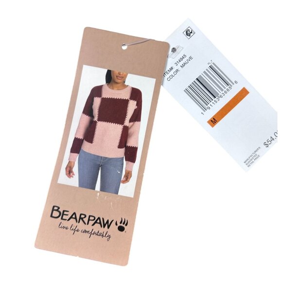 Bearpaw Sweater Women's Size M Plaid Pattern Pink & Burgundy Polyester Blend - Picture 9 of 9
